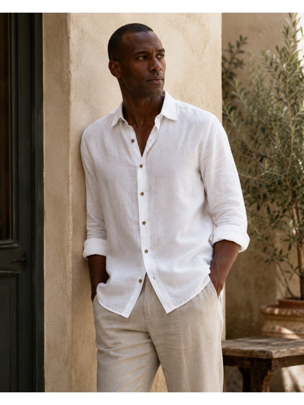 Puro Lino Men’s Medium White 100% Linen Button Front Shirt Made in Italy